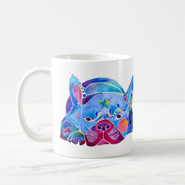 Franzose-Stier-Hund in den Blues Kaffeetasse (Links)