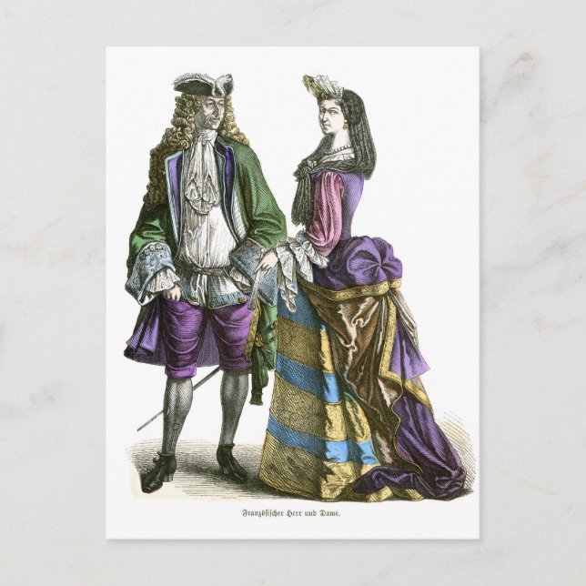 Franzose und Lady Mode aus dem 18. Jahrhundert Postkarte (Vorderseite)