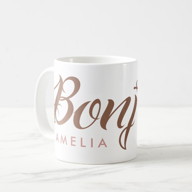Franzosen Bonjour Rosen-Goldpersonalisiertes Kaffeetasse (Vorderseite Links)