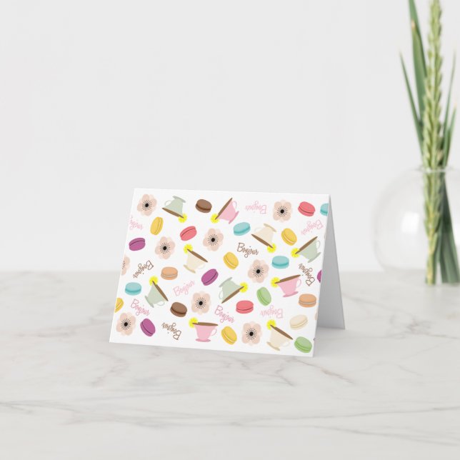 Franzosen Macarons Anemonen u. TeacupsNotecard Karte (Vorderseite)