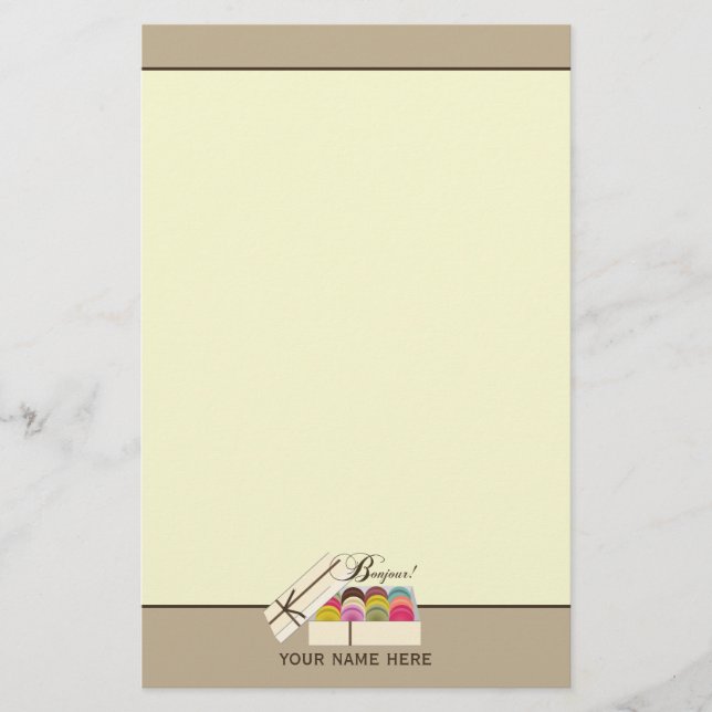 Franzosen Macarons Bonjour! Personalisiertes Briefpapier (Vorderseite)