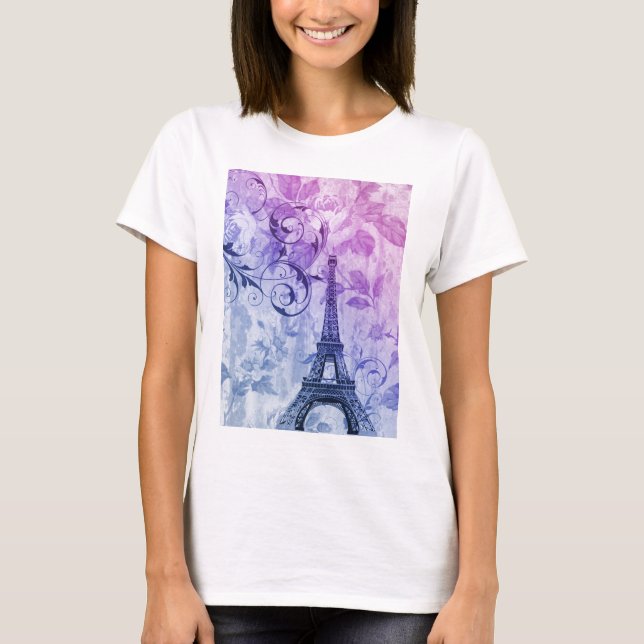 Franzoseparis Eiffel des hübschen girly Chic lila T-Shirt (Vorderseite)