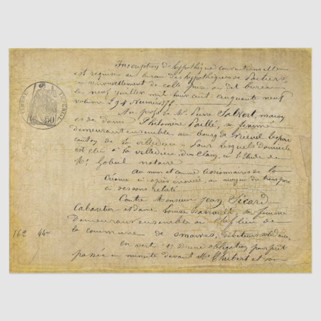 Französisch altes Script Decoupage Gold Tissue Pap Seidenpapier (Vorderseite)