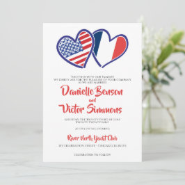 Französisch-amerikanische Herzflags Hochzeit Einladung