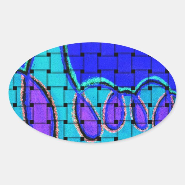 Französisch Blau Abstrakt mit Woven Texture Ovaler Aufkleber (Vorderseite)