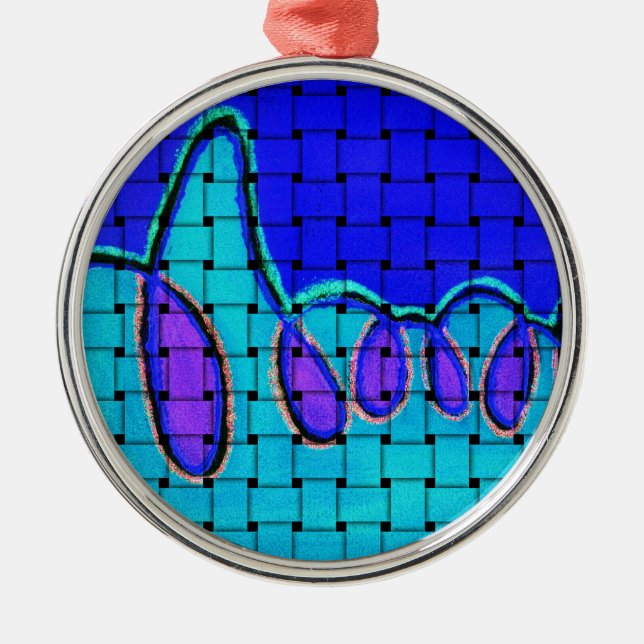 Französisch Blau Abstrakt mit Woven Texture Silbernes Ornament (Vorne)