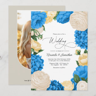 Französisch Blau/Buttercreme & Soft Gold Florale H Einladung