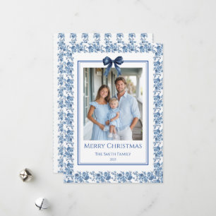 Französisch Blau Chinoiserie Grandmillennial Foto Feiertagskarte