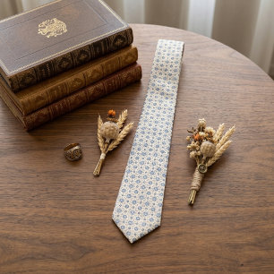 Französisch Blau Elfenbein Micro-Foulard Krawatte