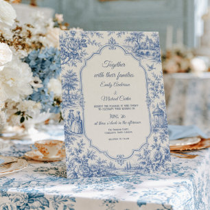 Französisch Blau Floral Toile de Jouy Hochzeit Einladung