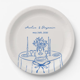 Französisch Blau Handgezeichnete Champagner-Whimsy Pappteller