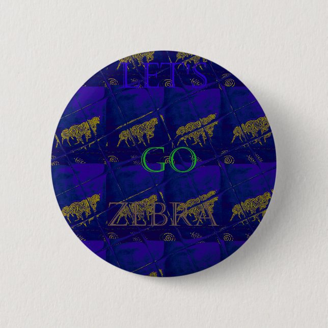 Französisch Blau "Let's Go Zebra" Abstrakte Printw Button (Vorderseite)