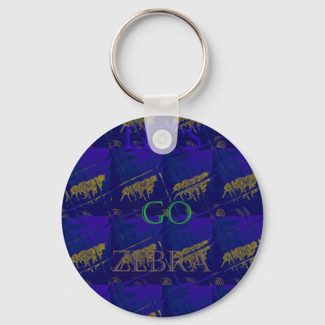 Französisch Blau "Let's Go Zebra" Abstrakte Printw Schlüsselanhänger (Vorderseite)