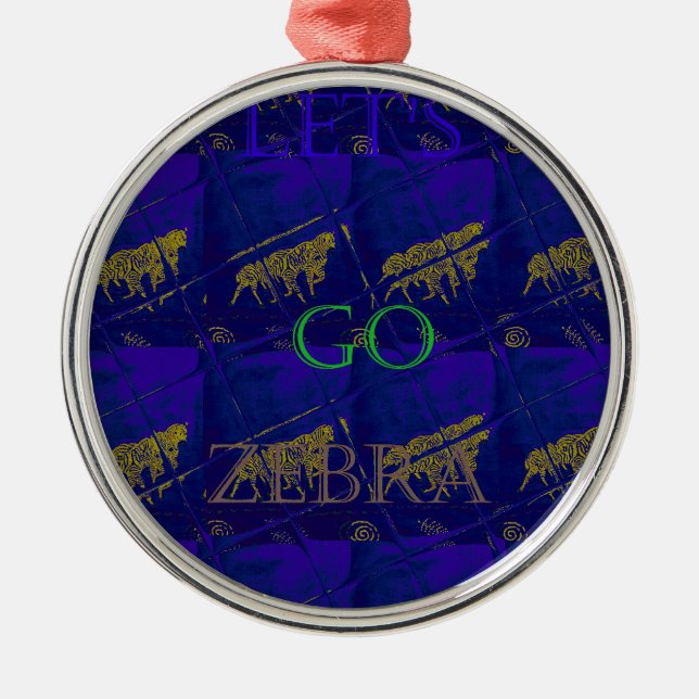 Französisch Blau "Let's Go Zebra" Abstrakte Printw Silbernes Ornament (Vorne)