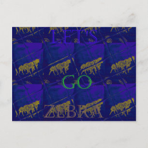Französisch Blau "Let's Go Zebra" Abstraktes Druck Postkarte
