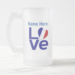Französisch Blau LOVE Herz Flagge Personalisiert  Mattglas Bierglas