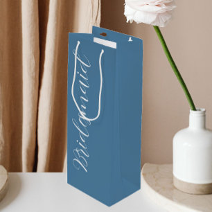 Französisch Blau stilisierte Schrift Brautjungfer Geschenktüte Für Weinflaschen