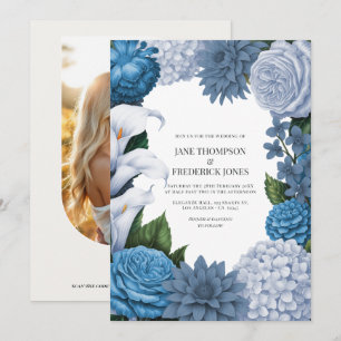 Französisch Blau, Storm Slate & Petal Fog Hochzeit Einladung