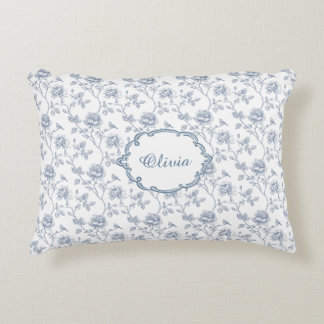 Französisch Blau Toile Chinoiserie Blumen Mädchen  Dekokissen