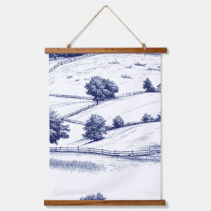 Französisch Blau Toile Vintage Pastorale Architekt Wandteppich Mit Holzrahmen