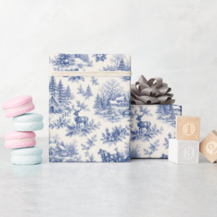 Französisch Blau Toile Winterdorf Weihnachten Geschenkpapier