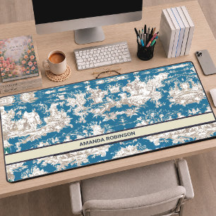 Französisch Blau Türkis Toile de Jouy Monogramm Schreibtischunterlage