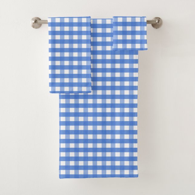 Französisch Blau und Weiß Gingham Badhandtuch Set (Insitu)