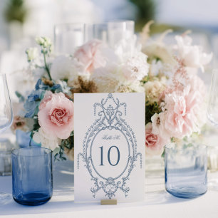 Französisch Blau Verzierte Barock-Hochzeit  Tischnummer