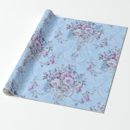 Französisch Blau Viktorianischer Stil Blumendekoup Geschenkpapier