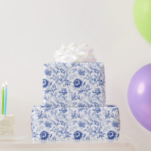 Französisch Blau Weiße Blumige Toile Brautparty-Ge Geschenkpapier