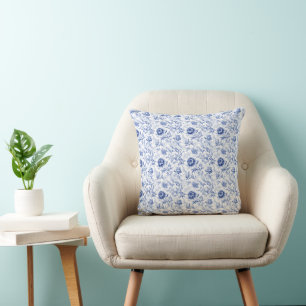 Französisch Blau Weiße Blumige Toile Wasserfarbe E Kissen