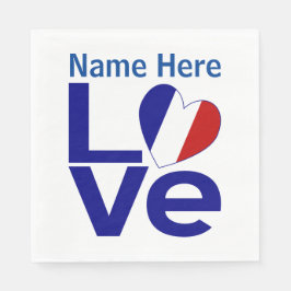 Französisch-blaue LIEBE Herzenflagge Personalisier Serviette