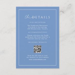 Französisch-blaue Minimal-Hochzeitdetails QR-Code  Begleitkarte