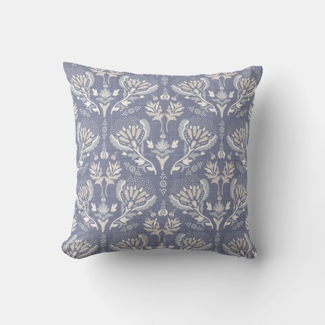 Französisch-blauer Damast, Shabby Chic. Kissen (Vorderseite)