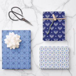 Französisch-blaues Trio-1-geometrisches Set des Um Geschenkpapier Set