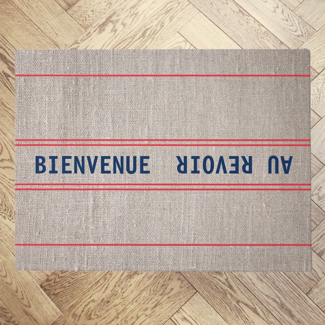 Französisch Blue Bienvenue Au Revoir & Red Streife Fußmatte (Von Creator hochgeladen)