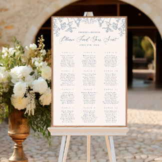 Französisch Blue Chinoiserie Floral Bridal Sitzpla Poster