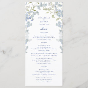 Französisch Blue Florals Wedding Menu Menükarte