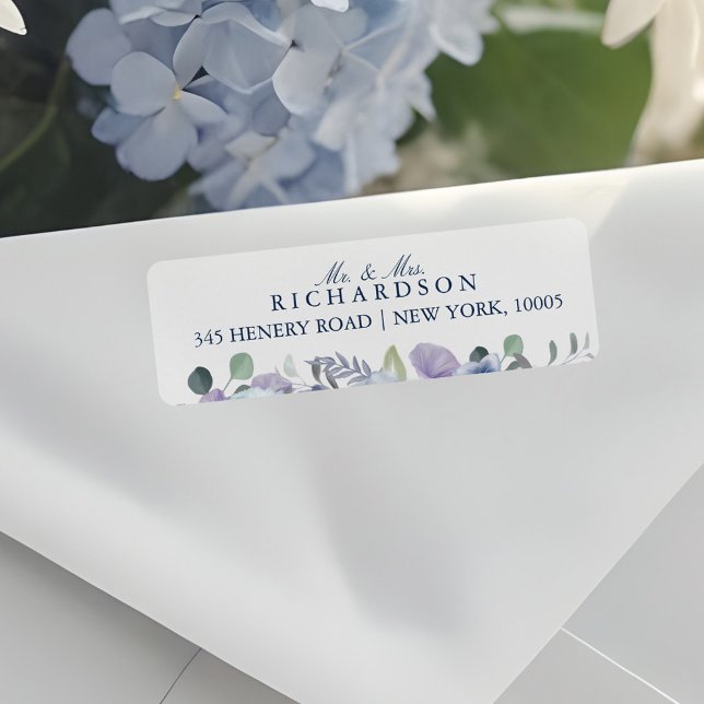 Französisch Blue & Lavender Watercolor Floral Wedd (French Blue & Lavender Watercolor Floral Wedding Label)