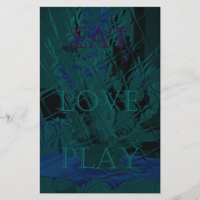 Französisch Blue Liebe Eat Play Blume Farben für a Briefpapier (Vorderseite)