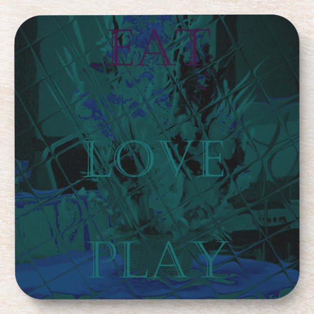 Französisch Blue Liebe Eat Play Blume Farben für a Untersetzer (Vorderseite)