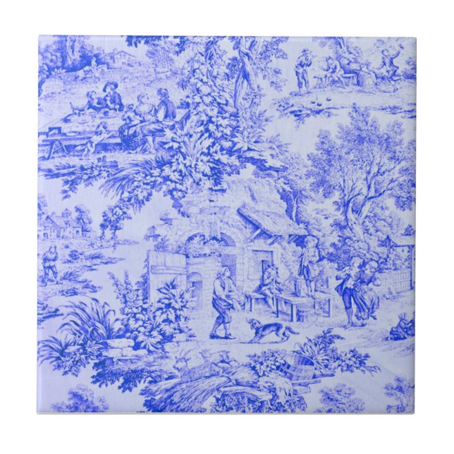 Französisch Blue White Toile Chinoiserie Rustikale Fliese (Vorderseite)