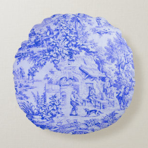 Französisch Blue White Toile Chinoiserie Rustikale Rundes Kissen