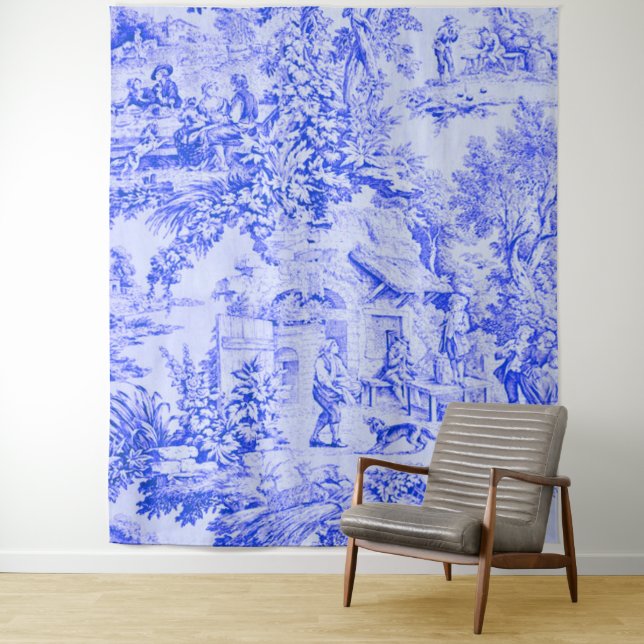 Französisch Blue White Toile Chinoiserie Rustikale Wandteppich (Beispiel)