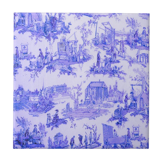 Französisch Blue White Toile Chinoiserie Stil Rust Fliese (Vorderseite)
