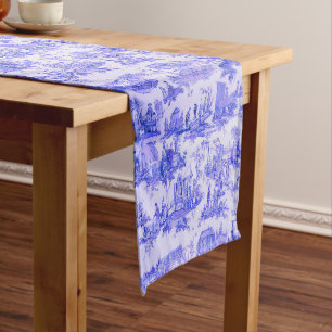 Französisch Blue White Toile Chinoiserie Stil Rust Großer Tischläufer