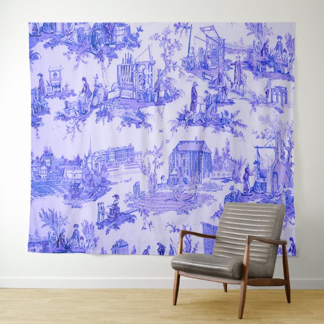 Französisch Blue White Toile Chinoiserie Stil Rust Wandteppich (Beispiel (Horizontal))