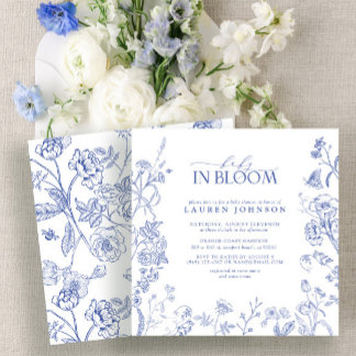 Französisch Blue & White Viktorianisch Floral Baby Einladung
