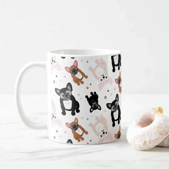 Französisch Bulldog-Pups und Polka-Dosen Kaffeetasse (Mit Donut)