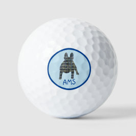 Französisch Bulldog Silhouette Monogram Grid Blue Golfball
